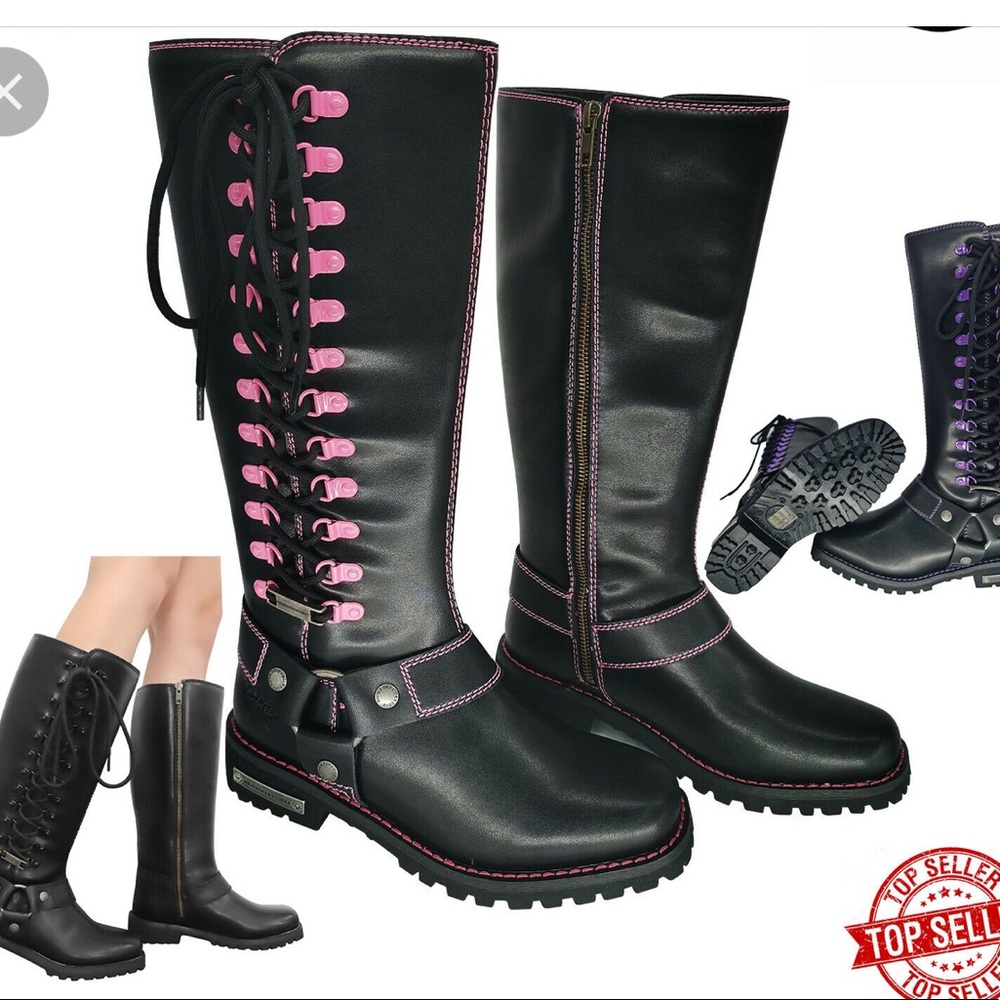 Brand new Milwaukee lace up black and pink motorcycle boots.  No box